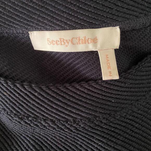 SeeByChloe Navy Blue Eyelet Sleeve Sweater Top Drawstring Size Large - Picture 2 of 5